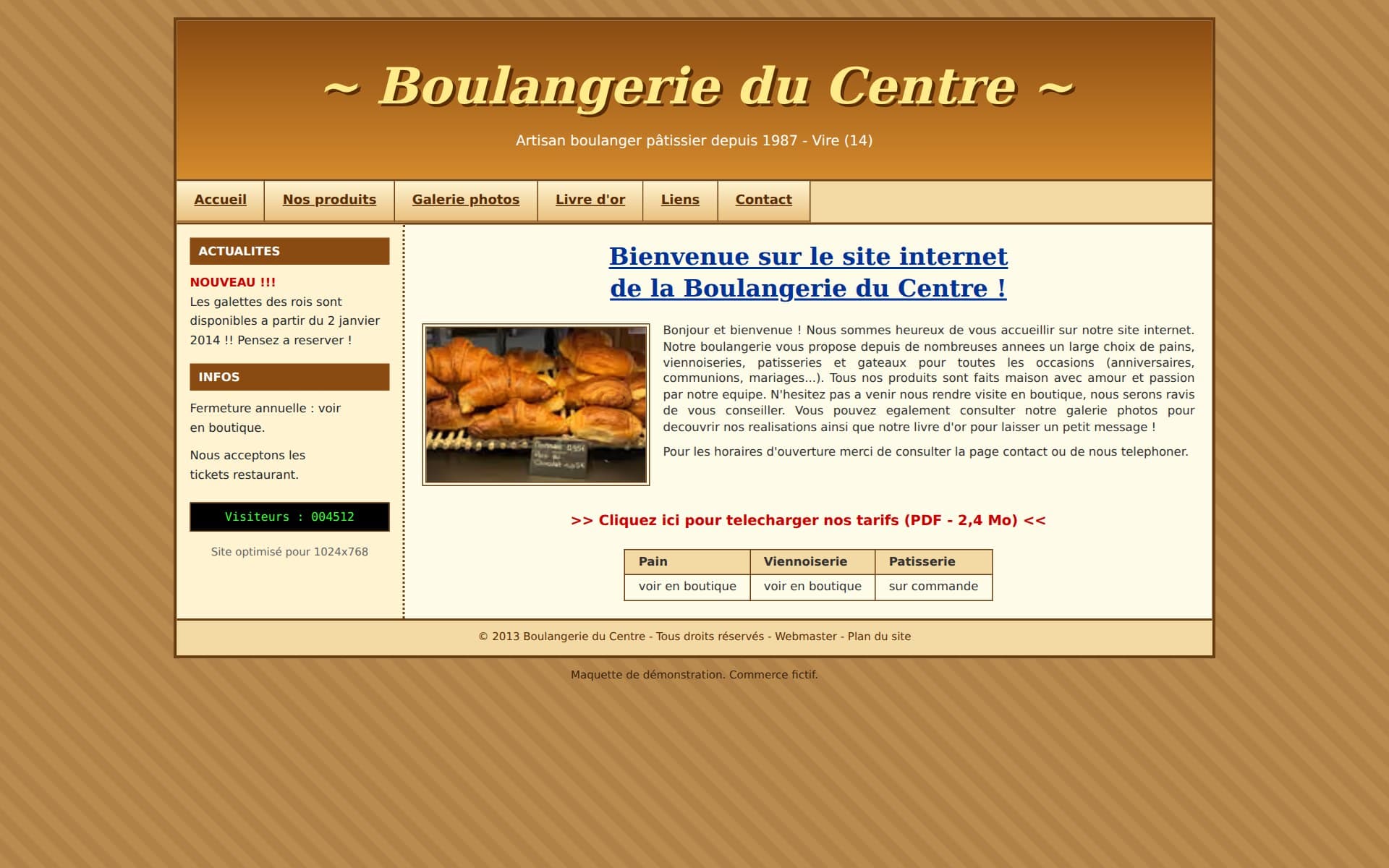 Ancien site de boulangerie : largeur fixe, texte minuscule, horaires absents