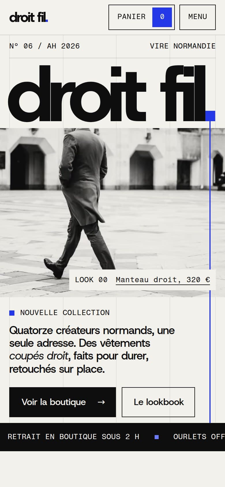 Page d'accueil du site proposé, sur téléphone
