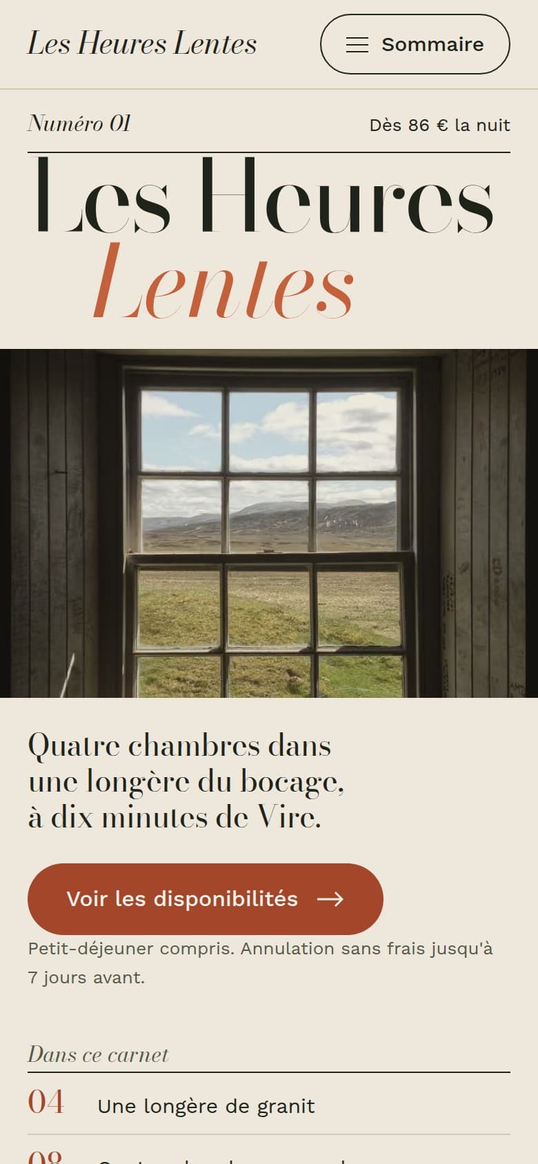 Page d'accueil du site proposé, sur téléphone