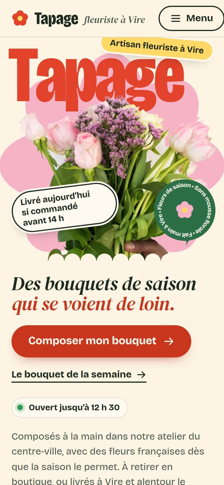 Page d'accueil du site proposé, sur téléphone