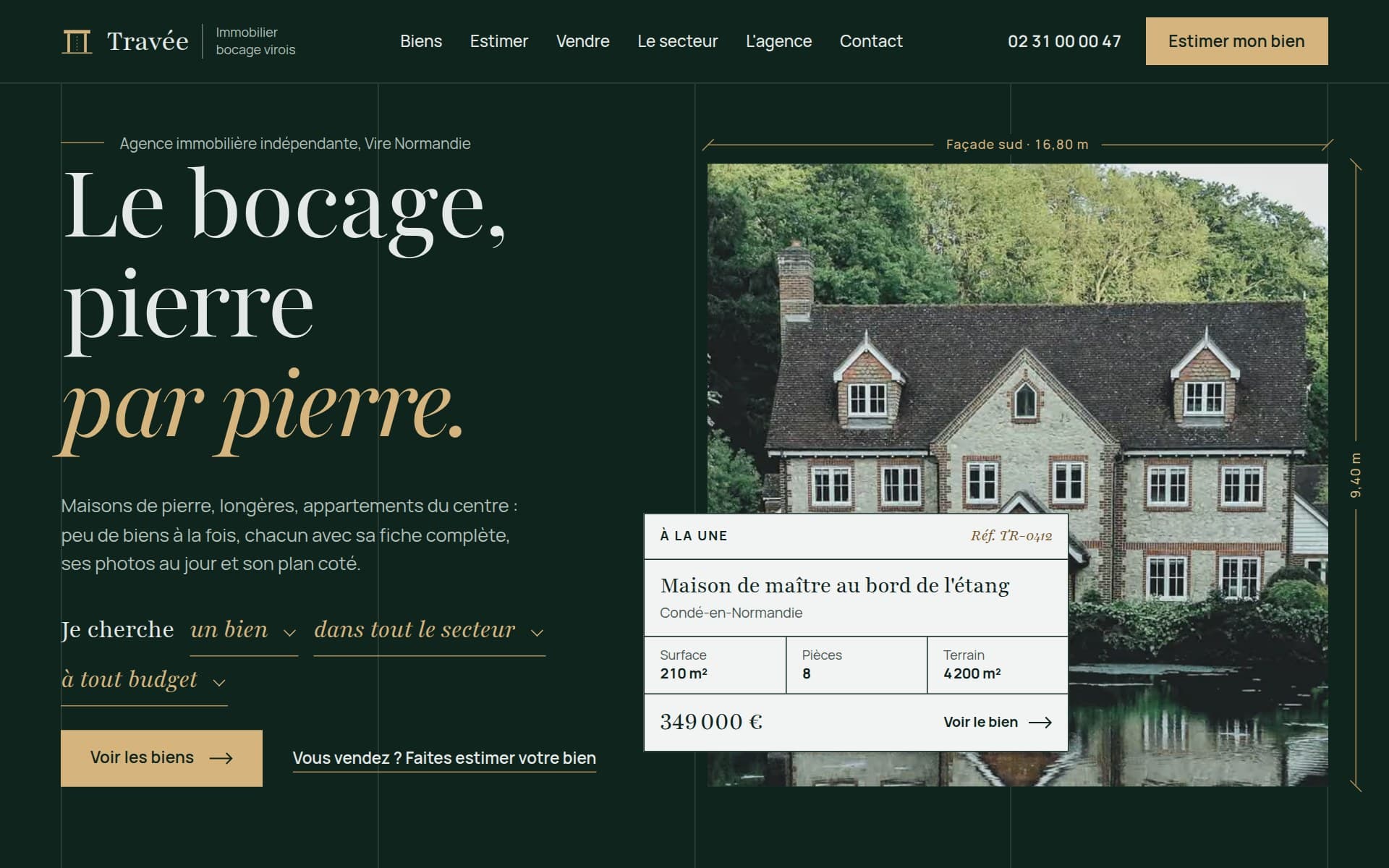 Page d'accueil du site proposé, sur ordinateur
