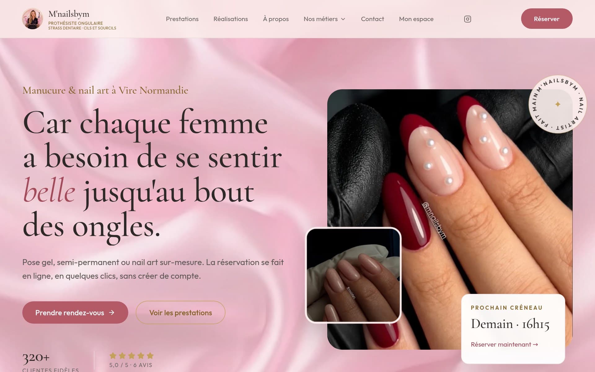 Page d'accueil du site M'nailsbym, sur ordinateur