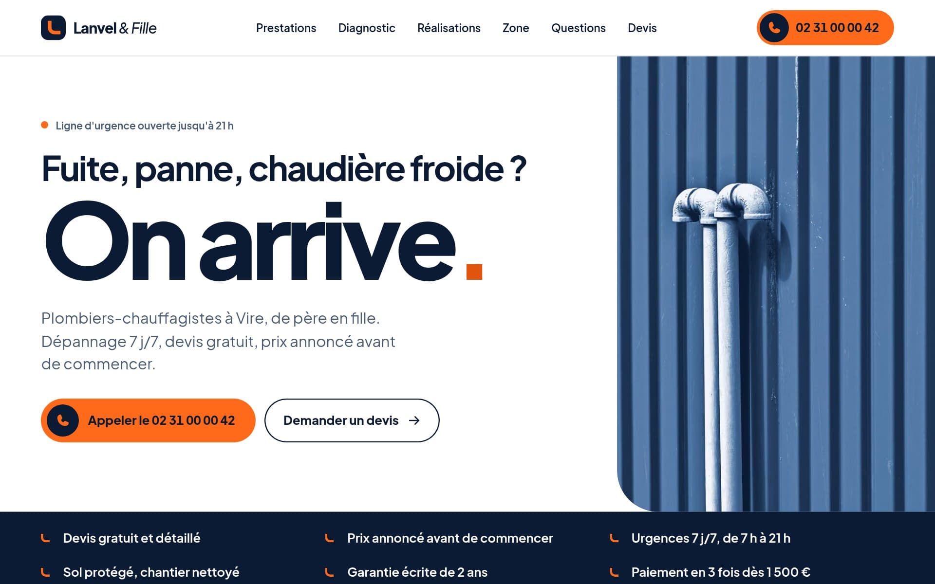 Page d'accueil du site proposé, sur ordinateur